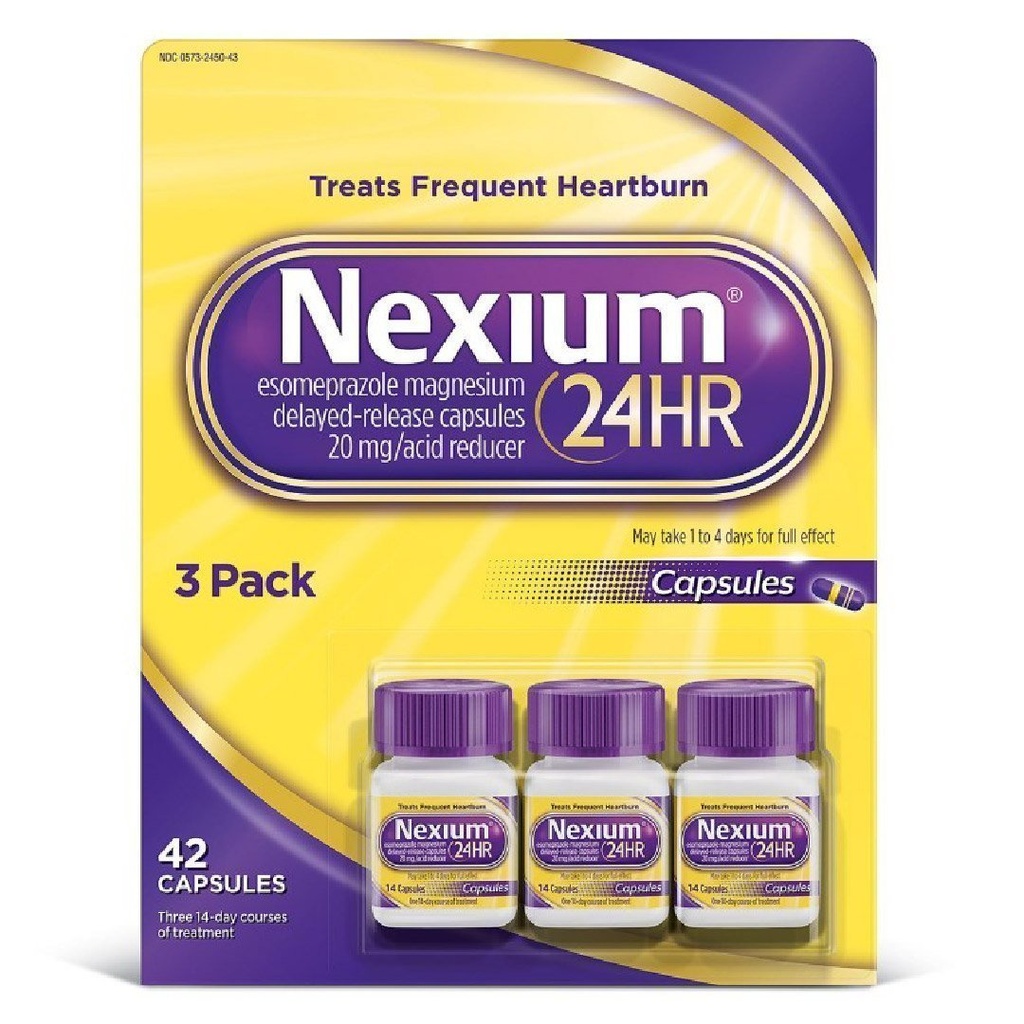 Esomeprazol Magnesio 20mg Nexium 24HR / 42 Capsulas / 3 Pack