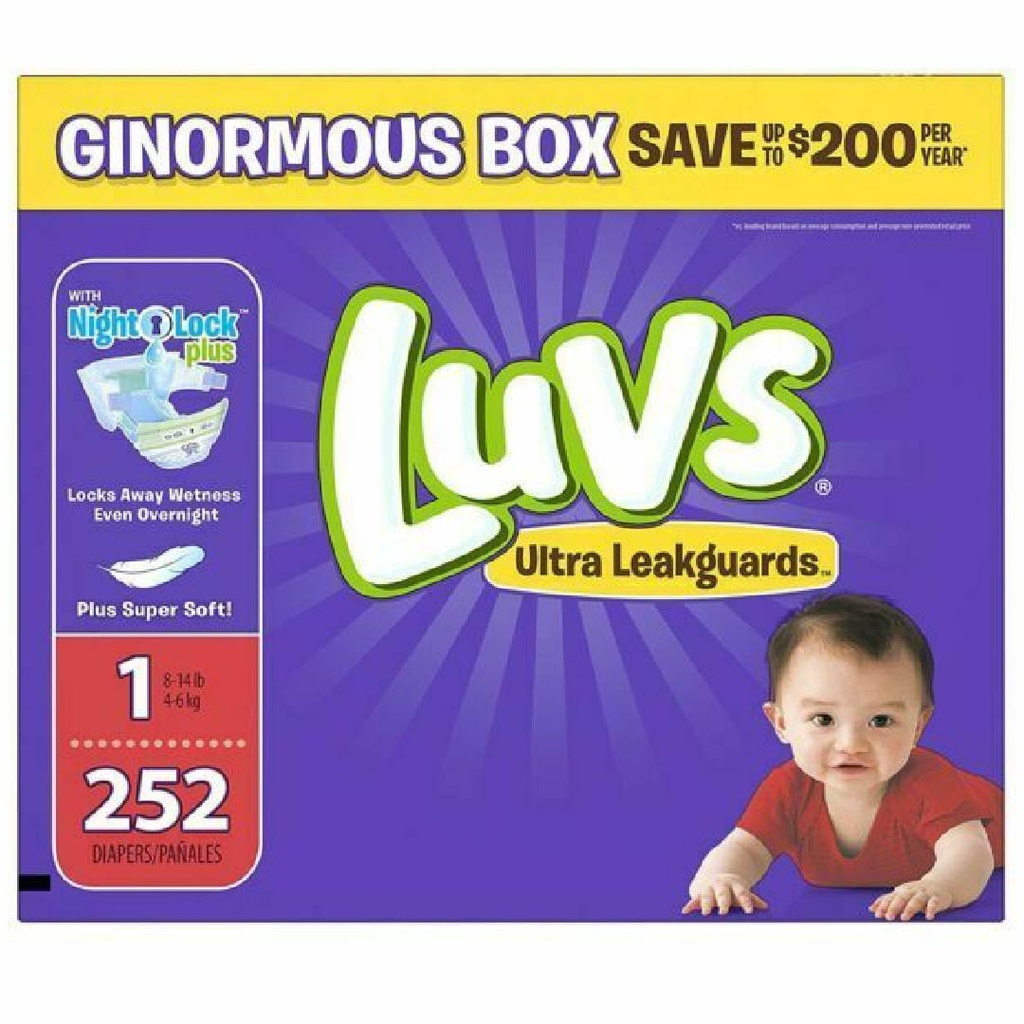 Pañales Luvs Ultra Leakguards, Talla 1 / 252 Pack