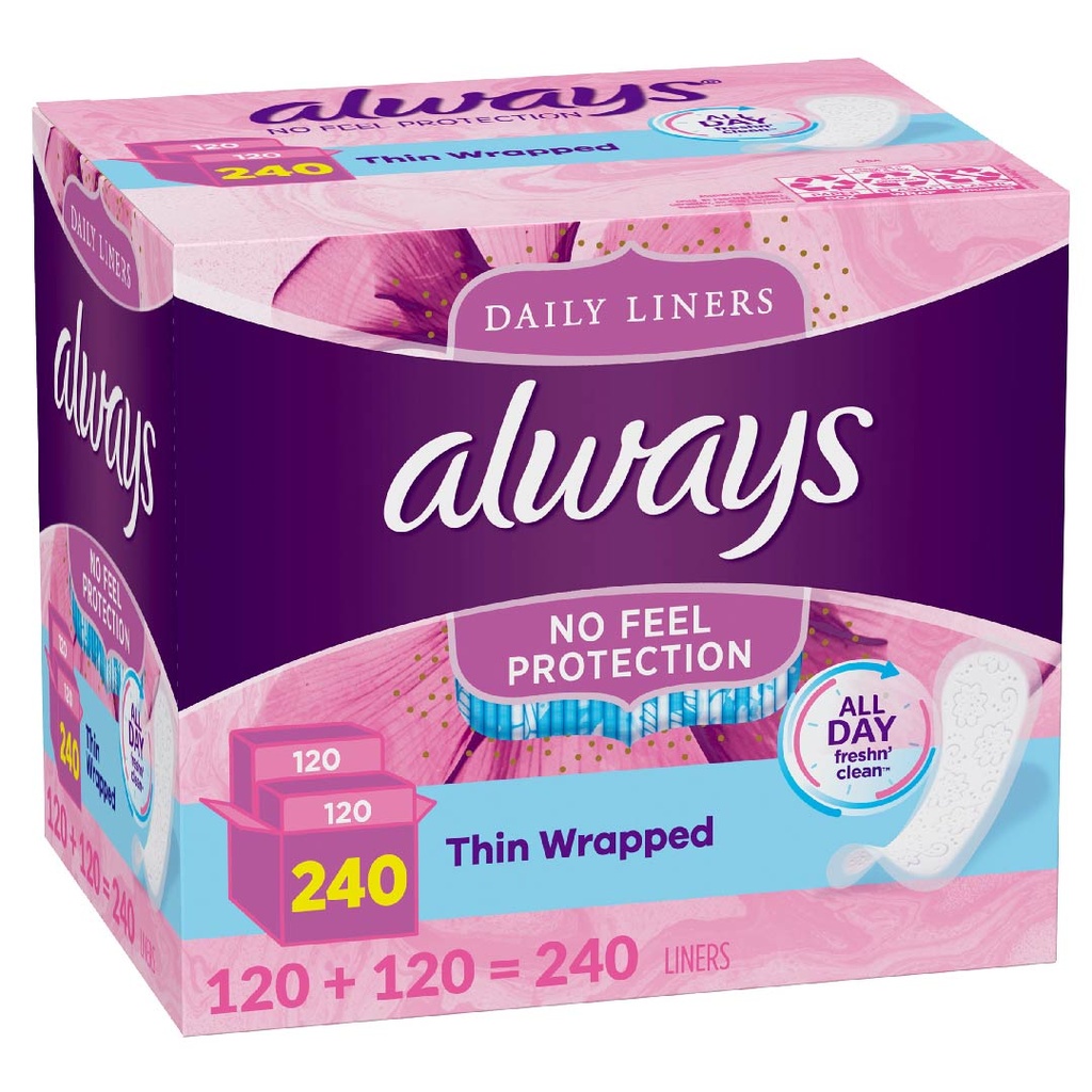 Protectores Diarios Always Thin Wrapped Sin Perfume, 240 Pack