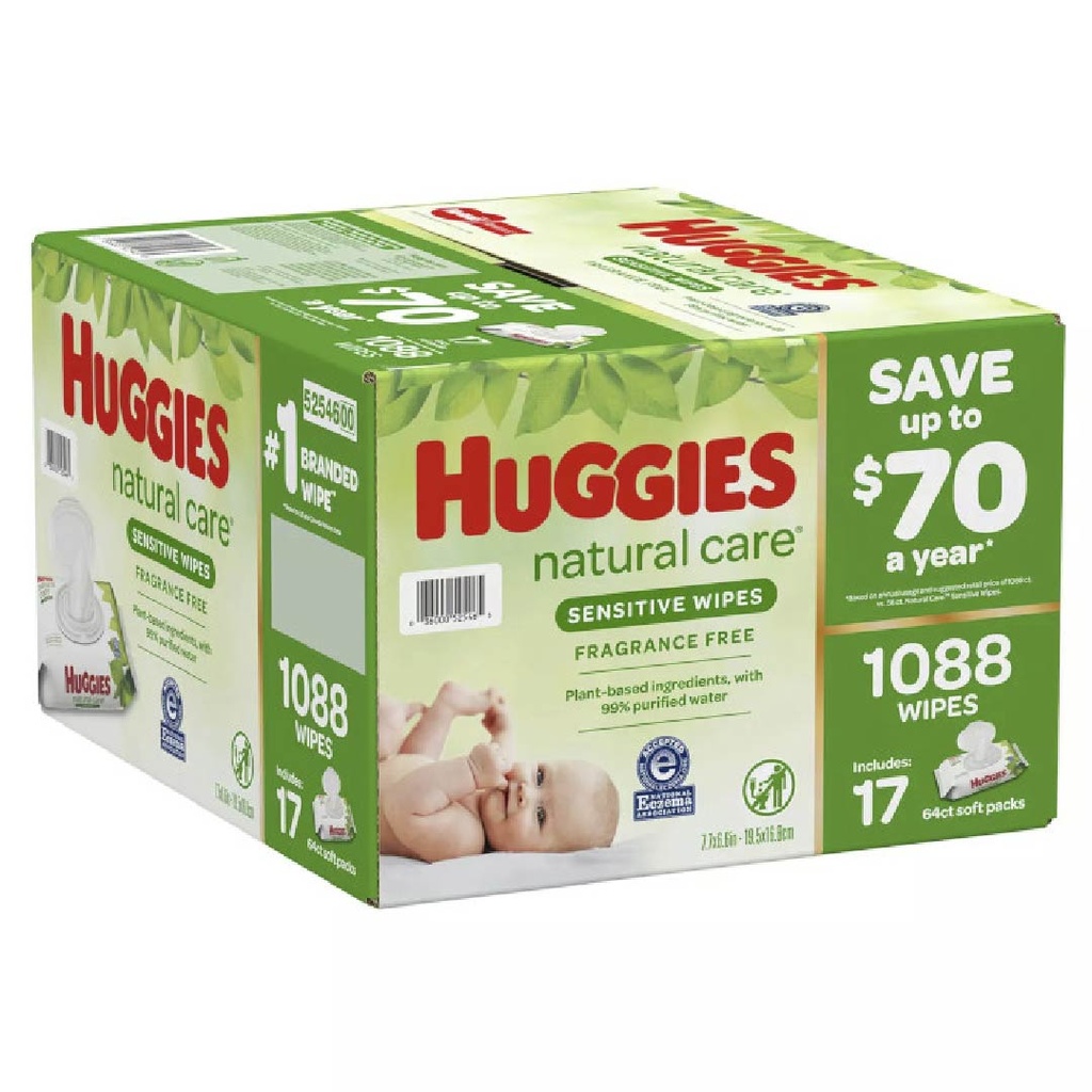 Toallitas Húmedas Huggies Natural Care Con Aloe Vera &amp; Vitamina E / 1088 Toallitas / 17 Pack