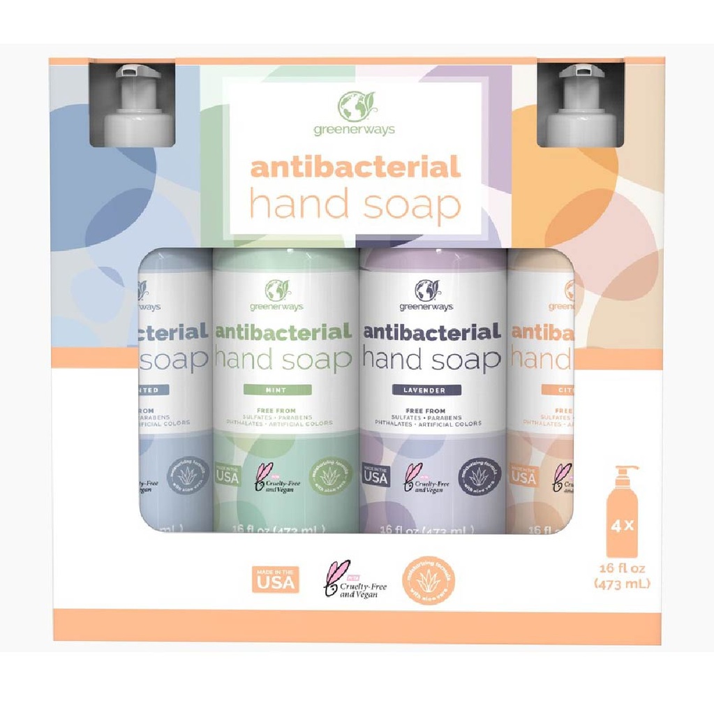 Jabón De Manos Antibacteriano, Greenerways / 4 Pack Variado / 473 mL