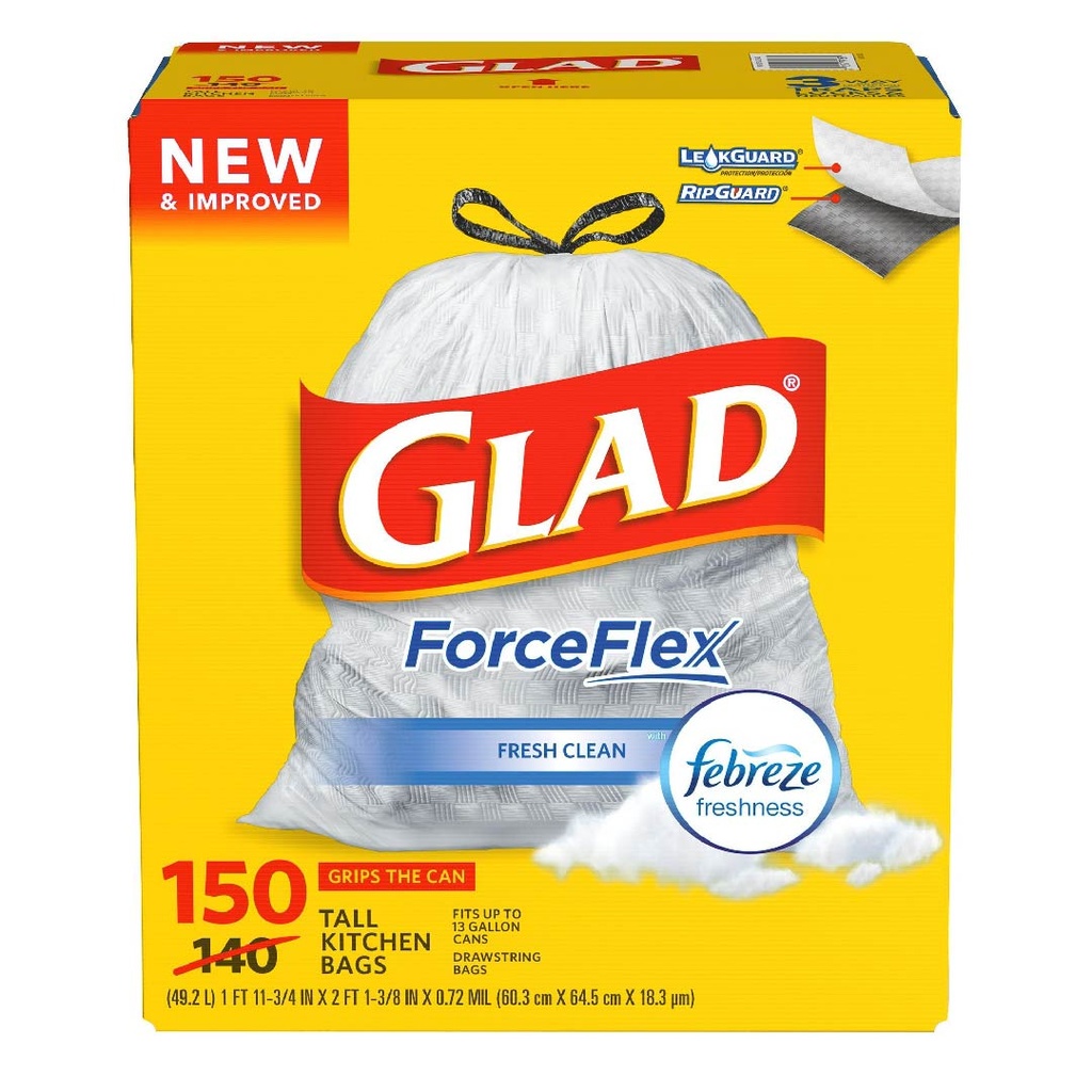 Bolsa De Basura Con Cinta De Amarre, Glad ForceFlex / 150 Pack