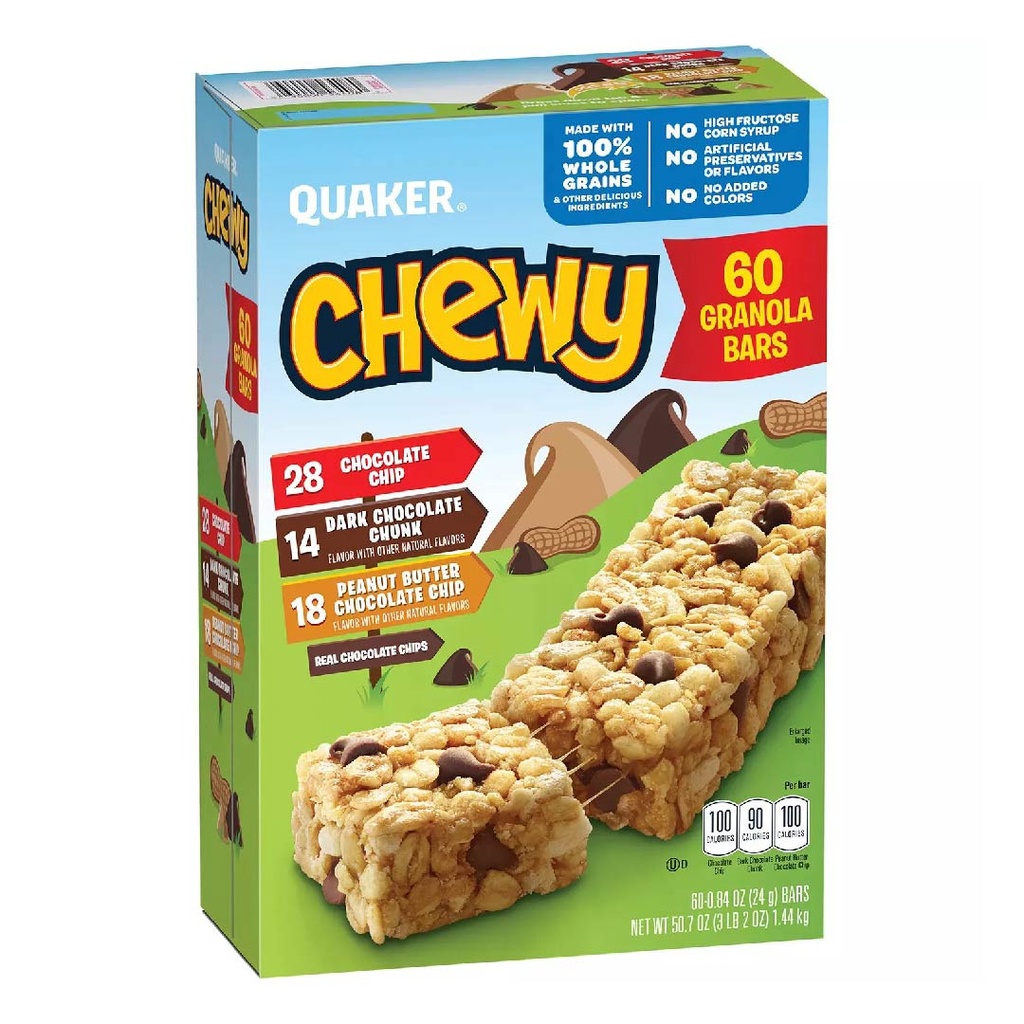 Barras De Granola Quaker Chewy 100% Integral, Sabores Variados / 60 Pack