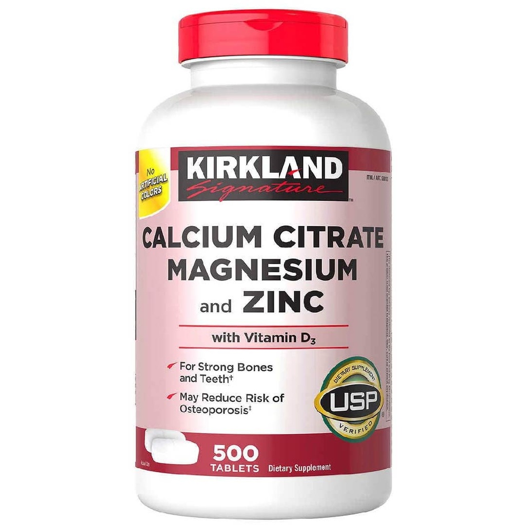 Calcio, Magnesio y Zinc Con Vitamina D3 Kirkland / 500 Capsulas