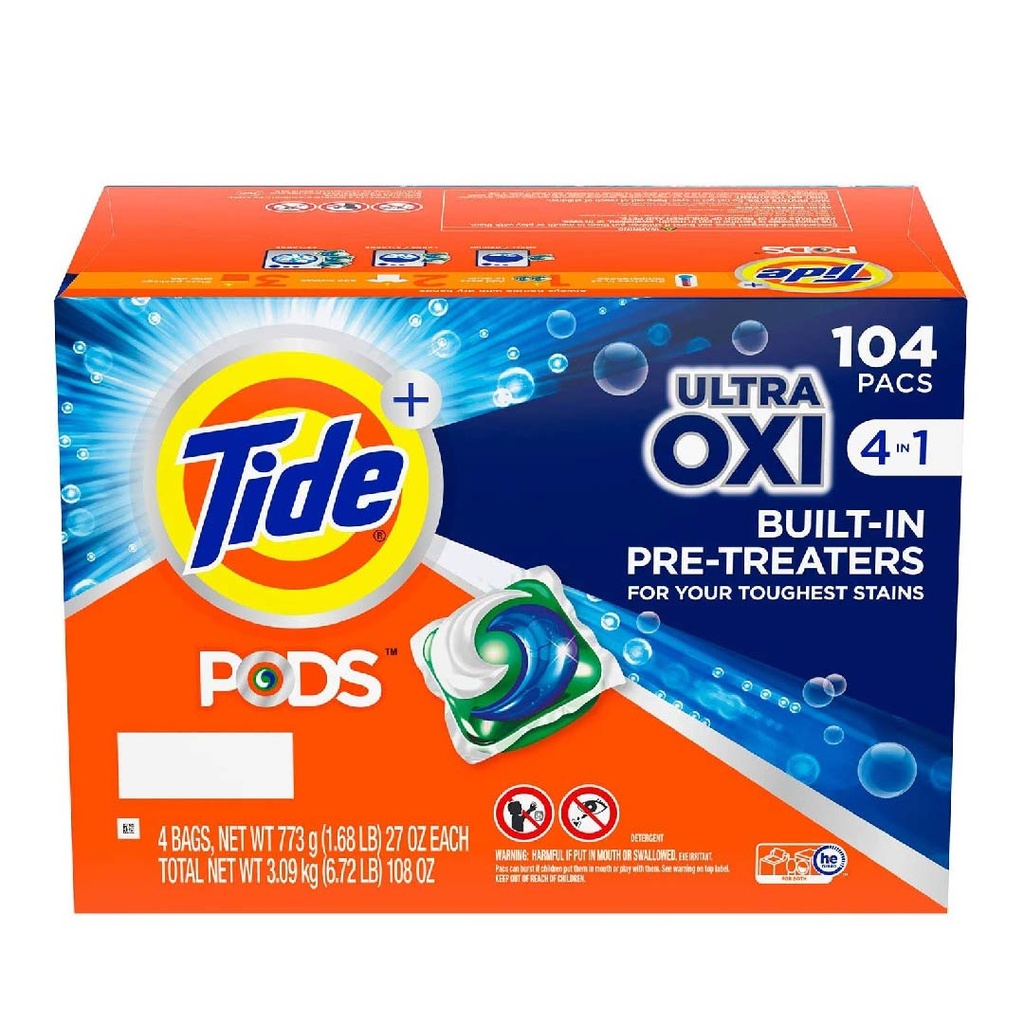 Detergente Líquido En Capsulas Tide Pods 4 en 1 Ultra OXI / 4 Pack / 104 Cap