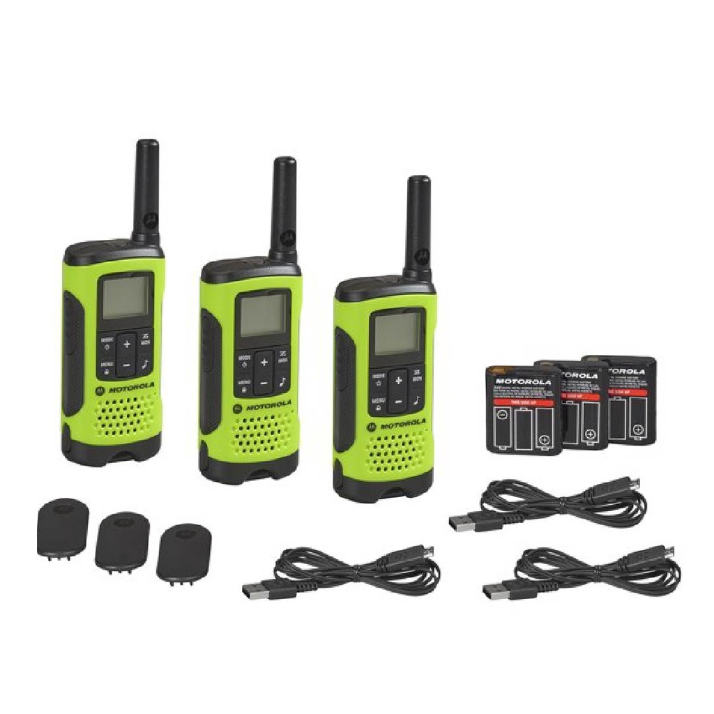 Radio Transmisor Motorola Talkabout T260TPG / Con Cable y Conectores Micro-USB Duales, Color Verde / 3 Pack
