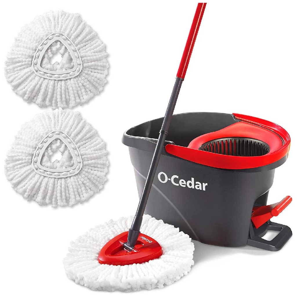O-Cedar - Trapeador Giratorio De Microfibra EasyWring Con Sistema De Tobo Escurridor Manos Libres + 2 Recargas