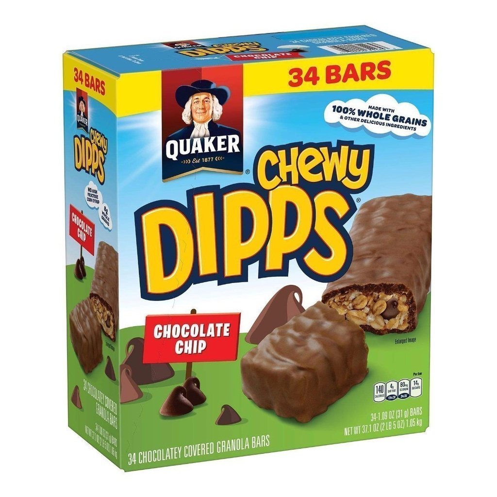 Barras De Granola Quaker Con Chispas De Chocolate Chewy Dipps, 34 Pack