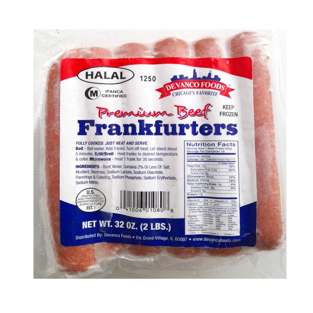 Salchicha Halal De Carne De Res Premium, Devanco Foods / 907g / 16 Und